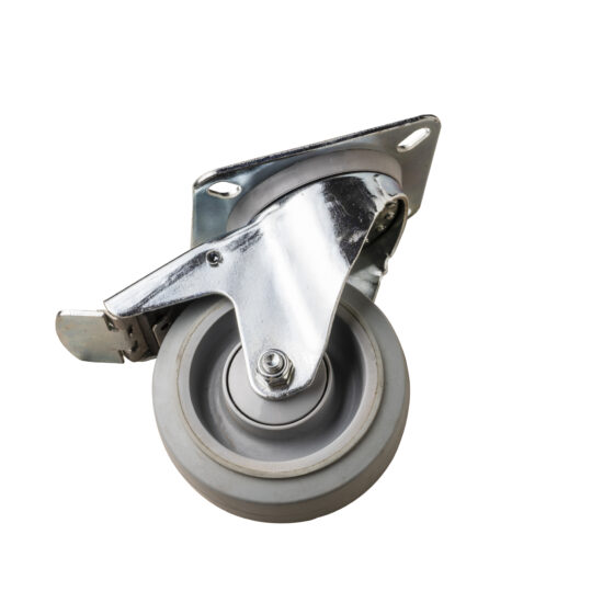 SWIVEL RUBBER WHEEL WITH BRAKE &  GALVANIZED SUPPORT