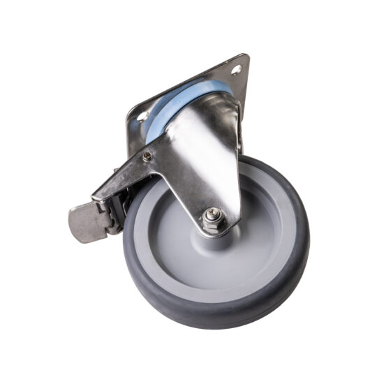 SWIVEL RUBBER WHEEL WITH BRAKE & STAINLESS STEEL SUPPORT