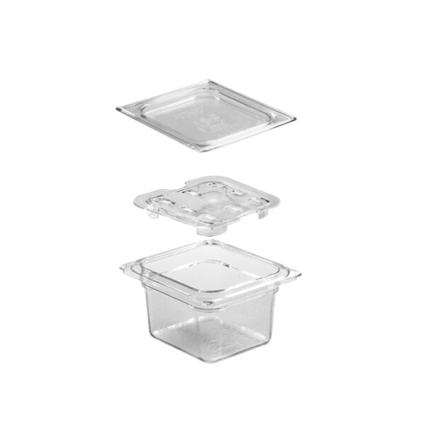 Polycarbonate GN 1/6 pan (BASIC) h. 100 mm with GN 1/6 Polycarbonate Lid and Grill Included