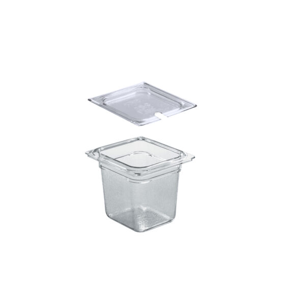 Polycarbonate GN 1/6 pan h. 150 mm with Polycarbonate GN 1/6 lid with GN spoon notch